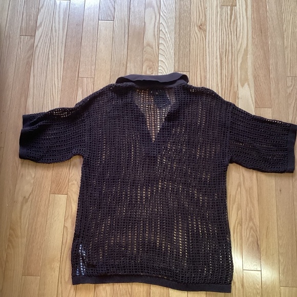 NWT Massimo Dutti Crochet-Style Polo Brown Size Medium - Picture 6 of 12